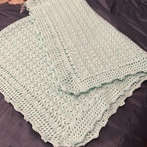 Handmade, baby blanket in teal color